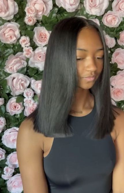 One Length Hair, Silk Press Hair, Sew In Hairstyles, Jet Black Hair, Quick Weave Hairstyles, Hair Appointment, Flat Iron Hair Styles, Hair Laid, Long Bob Hairstyles