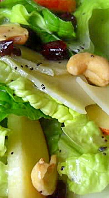 Winter Fruit Salad with Lemon and Poppy Seed Dressing - a delicious combination of crunchy lettuce, apples, pears, cheese, and cashews. ❊ Fruit Salad Christmas, Fruit Salad Dressing, Salad Christmas, Winter Fruit Salad, Dressing For Fruit Salad, Best Fruit Salad, Salad With Lemon, Fruit Salad Easy, Poppy Seed Dressing