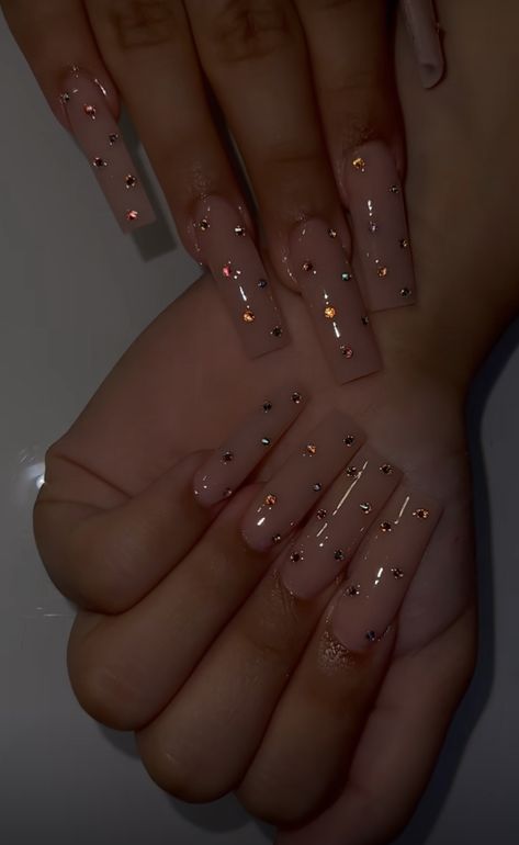 Sparkly Acrylic Nails, Champagne Nails, Beige Nails, Long Acrylic Nails Coffin, Long Square Acrylic Nails, Sparkle Nails, Acrylic Nails Coffin Short, Gem Nails, Diamond Nails