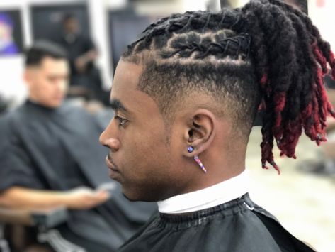 Top Locs Men, Mens Loc Styles With Shaved Sides, Short Dreads Men Hairstyles, Locs Hairstyles For Black Man, High Top Fade Loc Styles, Loc Styles For Men Ponytail, Men Wedding Loc Styles, Loc Styles With Undercut Men, Mens Loc Colors