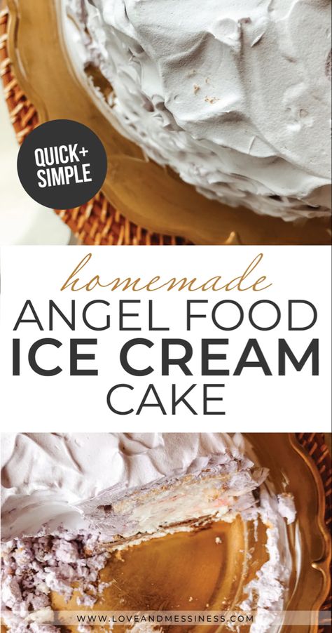 Homemade Angel Food Ice Cream Cake Angel Food Ice Cream Cake, Simple Homemade Ice Cream, Homemade Ice Cream Cake, Food Ice Cream, Angel Food Cake Pan, Angel Food Cake Mix Recipes, Ice Cream Cake Recipe, Protein Desserts, Famous Recipe