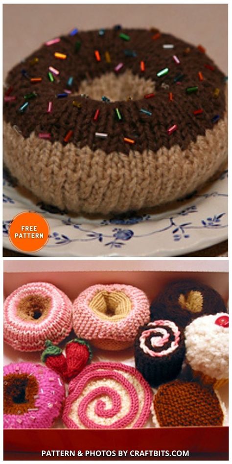 6 Free Sweet Knitted Donut Toy Patterns To Try. 6 Free Sweet Knitted Donut Toy Patterns To Try curated by The Knit Crew. Knitted Food Patterns Free, Knit Food Patterns Free, Knitted Food Patterns, Donut Knitting Pattern, Crochet Giant Donut Pattern Free, Knit Play Food, Knitted Food, Donut Ornament, Donut Pillow