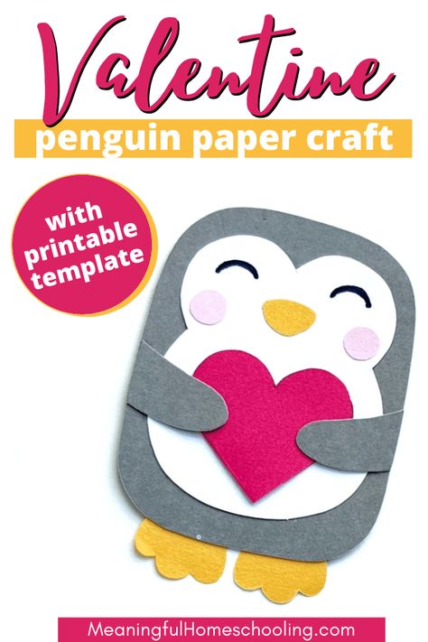 Valentine Owl Craft For Kids, Cute Valentines Crafts For Kids, Construction Paper Valentines Cards, Paper Craft Valentines Day, Valentine Hat Craft, Penguin Valentine Craft, Quick Valentine Crafts For Kids, Valentine Paper Crafts For Kids, Valentines Templates Printables