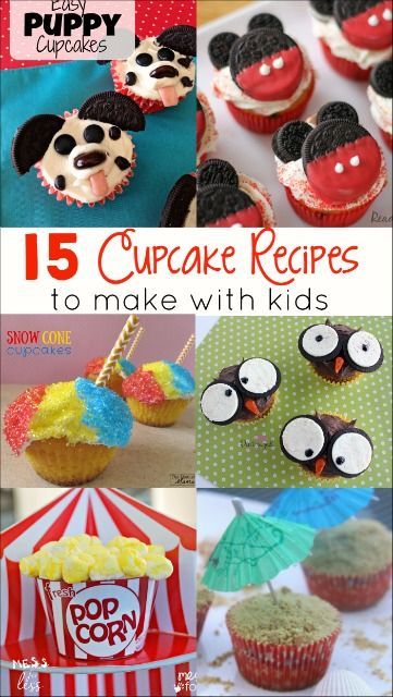 15 Cupcake Recipes to Make with Kids - get in the kitchen and for some cooking with kids. Recipes To Make With Kids, Owl Themed Birthday Party, Cooking With Kids Easy, Cupcake Recipes For Kids, Puppy Cupcakes, Beach Cupcakes, Snowman Cupcakes, Kid Cupcakes, Cupcake Cake Designs