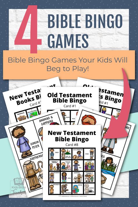 Kids Bible Games, Bible Games For Youth, Bible Bingo, Old Testament Books, Bible Character Study, Bingo Games For Kids, Old Testament Bible, Bingo For Kids, New Testament Books