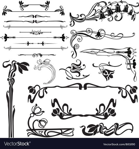 Art Nouveau Lines, Art Nouveau Corner Design, Art Nouveau Typographic Ornaments, Art Nouveau Borders And Frames, Art Nouveau Floral Ornament, Art Nouveau Corner Border, Art Deco Tattoo, Art Nouveau Tattoo, Nouveau Tattoo