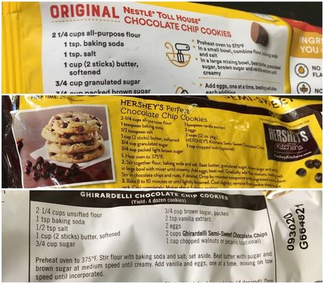 Nestle, Hershey, Ghirardelli chocolate chip cookie recipe comparison Hershey Chocolate Chip Cookies, Ghirardelli Chocolate Chip Cookies, Nestle Cookies, Ultimate Chocolate Chip Cookies Recipe, Nestle Tollhouse Chocolate Chip Cookies, Tollhouse Cookie Recipe, Nestle Recipes, Tollhouse Chocolate Chip Cookies, Nestle Chocolate