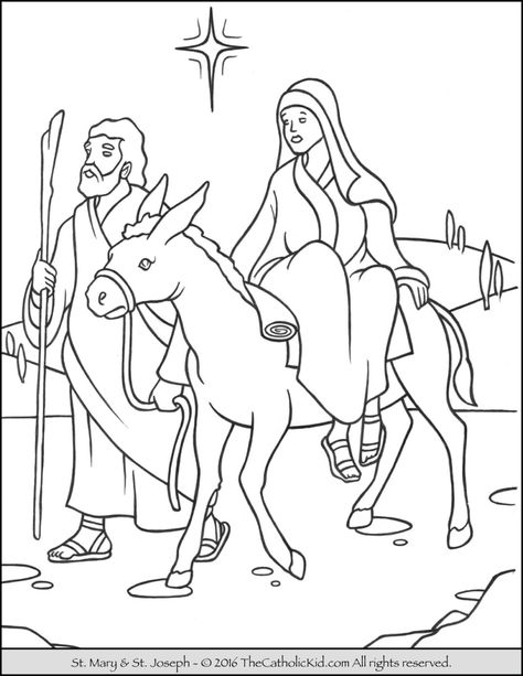 Mary Joseph Mule Advent Coloring Page Nativity Coloring Pages, Journey To Bethlehem, Sunday School Coloring Pages, Mary And Joseph, Bible Story Crafts, Bible Coloring Pages, Church Crafts, The Nativity, Bible Coloring