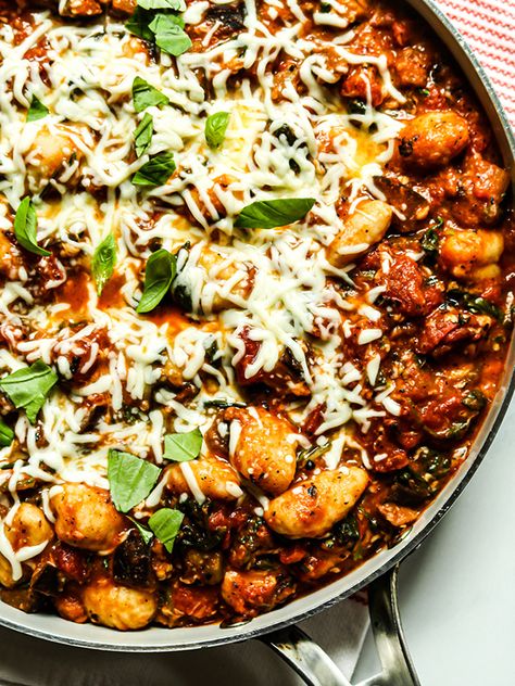 Skillet Gnocchi with Eggplant, Tomatoes and Spinach | Heinen's Grocery Store Skillet Gnocchi, Mini Eggplant, Pasta Skillet, Skillet Pasta, Sheet Pan Suppers, Fresh Potato, Homemade Gnocchi, Gnocchi Recipes, Vegetarian Pasta