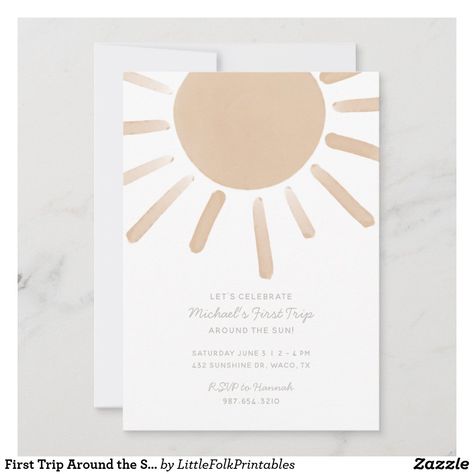 Sun Gender, Sunshine Theme, Gender Neutral Invitations, Sun Birthday, First Trip Around The Sun, Sunshine Birthday, Creative Invitations, 1st Birthday Invitation, First Birthday Party Themes