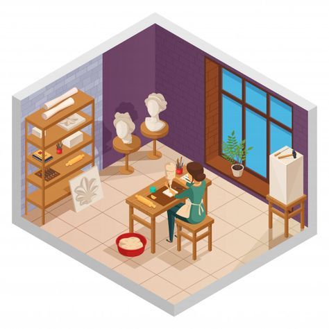 Isometric Interior, Room Composition, Window Vector, Isometric People, Isometric Room, College Ad, Arabic Clothing, Building Icon, Painting Materials