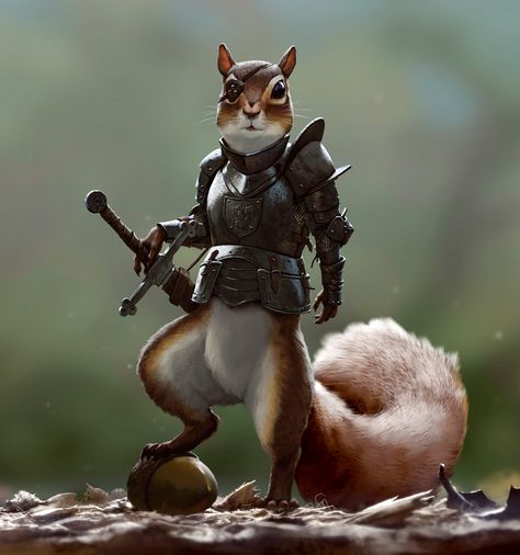 Johannes Holm: The Rodents Warrior Squirrel, Squirrel Warrior, Fantasy Squirrel, Douglas Squirrel, A Squirrel, Arte Fantasy, 판타지 아트, Mix Media, 영감을 주는 캐릭터