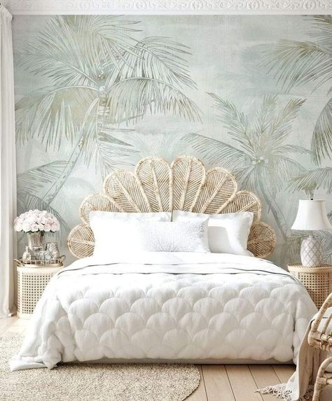 Vibe Bedroom, Beachy Bedroom, Coastal Wallpaper, Beach House Bedroom, Tropical Bedrooms, Beach Room, Beach Bedroom, Beach House Interior, Tropical Wallpaper