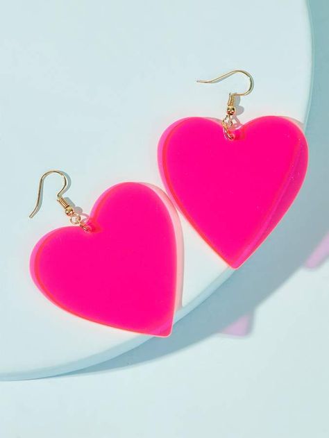 Shein Heart Neon Pink Drop Earrings 1pair Neon Accessories, Heart Neon, Pink Drop Earrings, Pink Out, Tassel Drop Earrings, Yellow Earrings, Beaded Hoop Earrings, Beaded Hoops, Pink Earrings