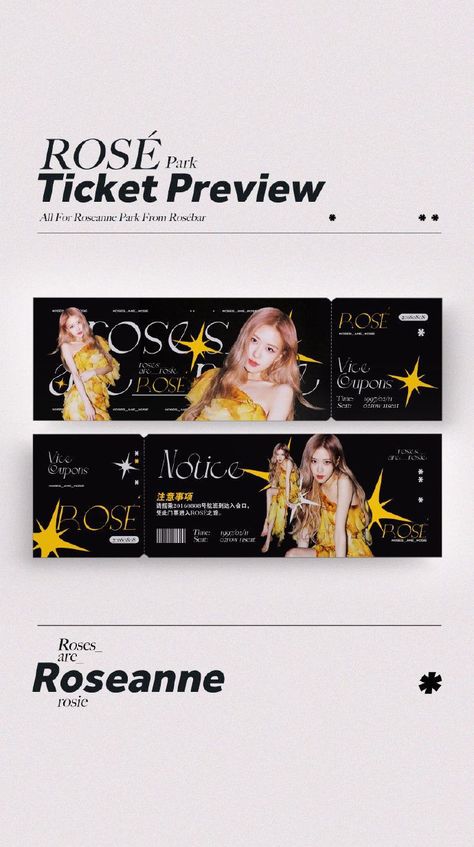 Kpop Ticket, Graphic Design Cv, Banner Design Inspiration, Roseanne Park, Graphic Design Cards, Photoshop Design Ideas, Canvas Learning, Ticket Design, Event Poster Design