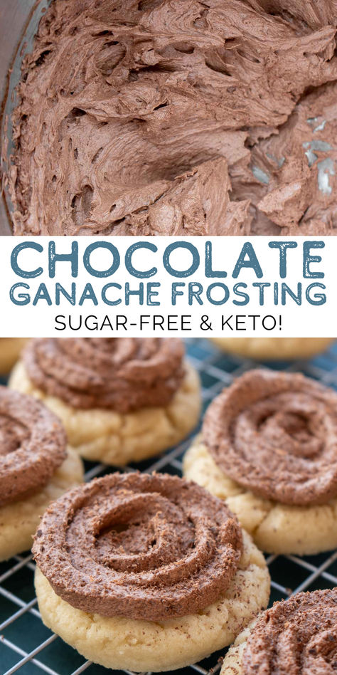 This Chocolate Ganache Frosting is ultra rich and decadent! You’ll need just two ingredients to make the perfect chocolate frosting that is light, airy and perfect on cakes, cookies and more! This keto dessert recipe is quick, easy and inexpensive to add to your holiday menu! Frosting For Cookies, Dessert List, Cake Chart, The Best Keto Recipes, Best Keto Recipes, Chocolate Ganache Frosting, Frosting Recipes Easy, Ganache Frosting, Sugar Free Recipes Desserts