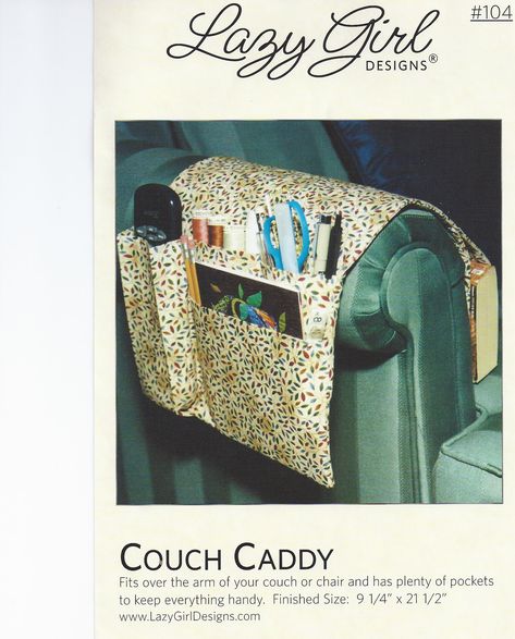 pattern for chair pocket organizer | No one has ever become poor by giving. - Anne Frank Chair Caddy Pattern, Couch Organizer, Couch Caddy, Chair Pockets, Remote Caddy, Lazy Girl Designs, Paper Projects Diy, Sewing Chair, Remote Holder