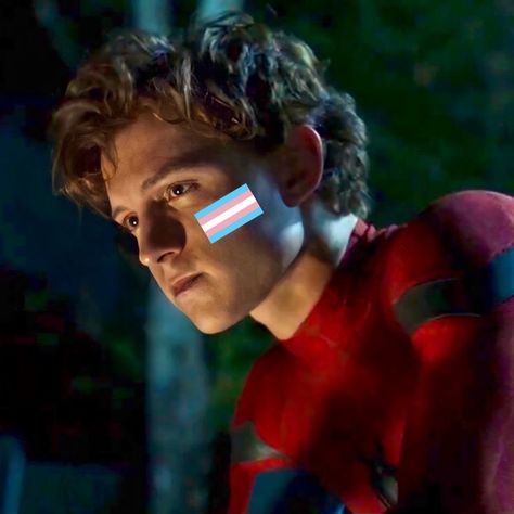 Spiderman Pride Icon, Trans Spiderman Pfp, Trans Spiderman, Trans Peter Parker, Trans Characters, Pride Edits, Trans Pfp, Spider Icon, Peter Parker Icon