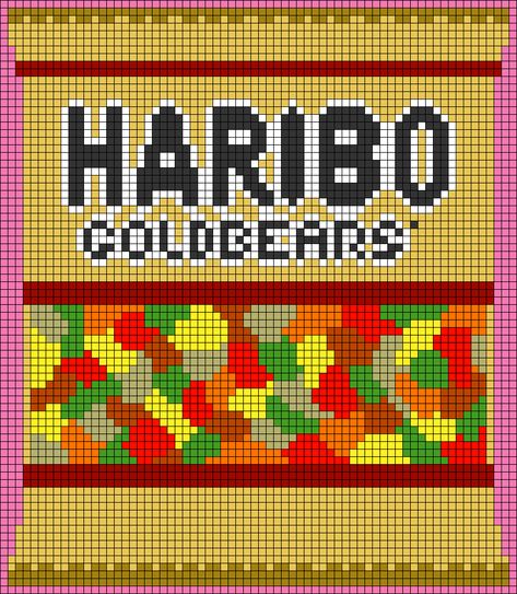 Alpha pattern #164441 | BraceletBook Food Alpha Pattern, Alpha Tapestry, Logo Candy, Haribo Gummy Bears, Dessert Logo, Crochet Grid, Character Blankets, Candy Food, Crochet Wall Art