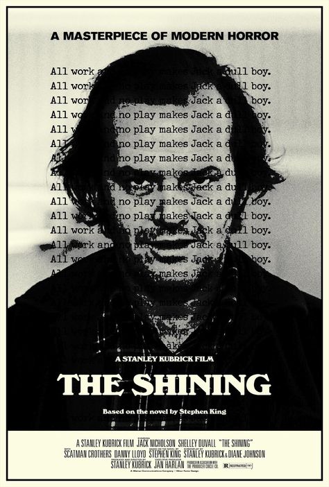 All work and no play makes Jack a dull boy is a proverb. Description from imgarcade.com. I searched for this on bing.com/images The Shining, Movie Poster, Black And White, White, Black