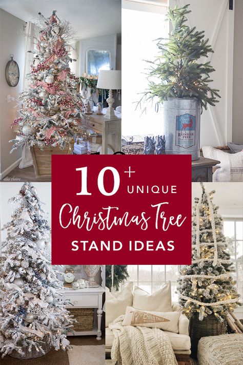 Over 10 unique Christmas tree stand ideas to add a unique style to the base of your Christmas tree. From Farmhouse, to rustic, to elegant, these Christmas tree stands are a beautiful way to add charm to your holiday decorating. Tree Stand Ideas, Christmas Tree Stand Ideas, Christmas Tree Ideas For Kids, Best Christmas Tree Stand, Artificial Christmas Tree Stand, Christmas Tree Holder, Christmas Tree Stands, Twig Christmas Tree, Best Artificial Christmas Trees