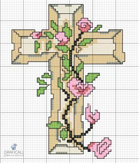 Chrismon Cross Stitch Patterns, Cross Stitch Crucifix Patterns, Mexican Floral Pattern Cross Stitch, Vera Cruz, Holiday Cross Stitch, Easter Cross, Holy Cross, Cross Stitch Cards, Instagram Sign