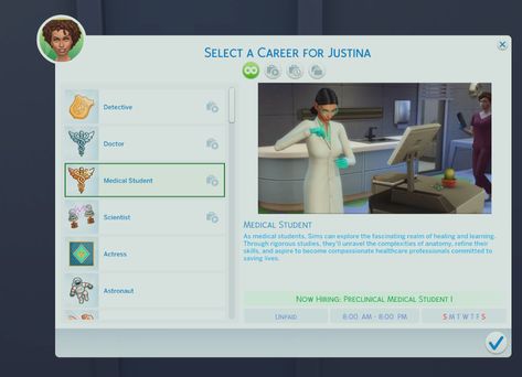 Medical School Student Mod (V2) | ellesimsworld College Sims 4 Mod, Sims 4 Medical School, Sims 4 Parenthood, Medical Intern, Mods Sims 4, Science Skills, Medical Careers, Nursing Career, Med Student