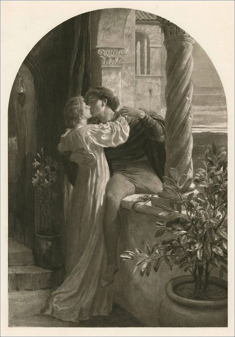 Romeo and Juliet. Cassell & Company Limited, London, 1884. Illustrator Sir. Francis Bernard Dicksee. Romeo And Juliet Illustration, Shakespeare Portrait, Book Cover Art Design, Frank Dicksee, Teaching Shakespeare, Gothic Fiction, Lion Love, Pre Raphaelite, Victorian Art