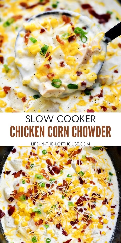 Chicken Bacon Corn Chowder Crockpot, Creamy Chicken Corn Soup Recipes, Gluten Free Chicken Corn Chowder, Chicken Corn Crockpot Recipes, Chicken Potato Soup Crockpot, Crockpot Chowder, Crockpot Chicken Corn Chowder, Slow Cooker Chicken Corn Chowder, Chowder Recipes Crockpot