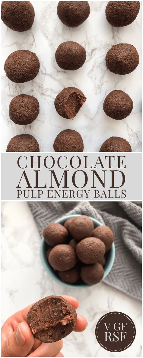 Chocolate Almond Pulp Energy Balls #vegan #veganrecipes #glutenfree #glutenfreevegan #glutenfreerecipes #energyballs #nutmilk Orange Pecan Cookies, Almond Pulp Recipes, Almond Flour Pizza Crust, Pulp Recipe, Almond Butter Cookies, Almond Flour Cookies, Smoothies With Almond Milk, Pecan Cookies, Almond Flour Recipes