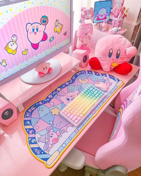 Computer Mat, Gamer Room Decor, Gaming Room Setup, Game Themes, Gamer Room, Kawaii Room, Game Room Design, Girl Decor, Dream Room Inspiration