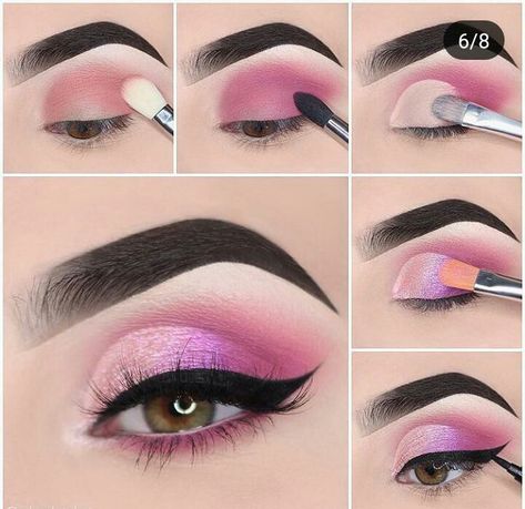 Eye Makeup Step By Step, Teknik Makeup, Maquillage Yeux Cut Crease, Mekap Mata, Pink Eye Makeup, Night Beauty, Pink Eye, Eye Makeup Pictures, Eye Makeup Steps