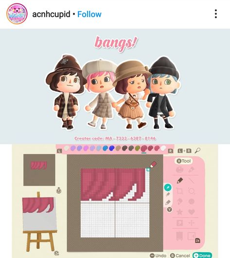 Acnh Bangs, Acnh Diy, Animal Crossing Hair, Animal Crossing 3ds, Ac New Leaf, Animal Crossing Funny, Animal Crossing Fan Art, Animal Crossing Memes, Animal Crossing Guide