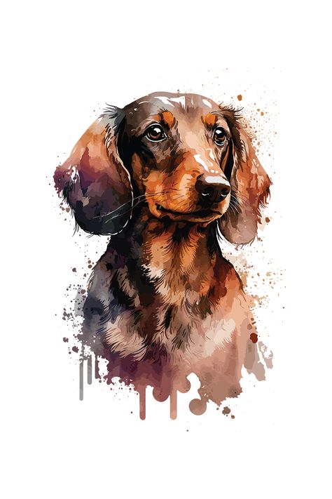 Dogs Watercolor, Pet Watercolor, Dachshund Dog Drawing, Dogs Painting, Pet Paintings, Dog Drawing Dachshund, Daschund Art, Watercolor Dachshund Tattoo, Watercolor Dogs