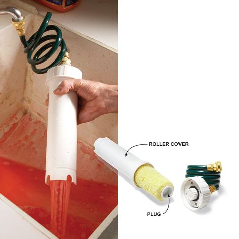 Speedy Roller Cleaner: The Rejuv-a-Roller is so easy to use that we don’t mind cleaning roller covers. Instead of buying cheap roller covers and throwing them away, we can buy top-quality covers and reuse them. Here’s how it works: Slip the roller cover into the tube and plug the end. Then connect the hose to a faucet and turn on the water. When the water runs clear from the bottom holes, the roller is clean. If you own a roller spinner, you can speed up drying and fluff the roller nap by giving Edge Painting Tool, The Family Handyman, Painted Trays, Time Painting, Storing Paint, Paint Remover, Family Handyman, Paint Roller, Painting Edges