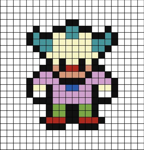 A pixel art template of Krusty the Clown from The Simpsons. Perler Beads Simpsons, The Simpsons Pixel Art, Simpsons Pixel Art, Clown Pixel Art, Pixel Art Ideas Simple, Cartoon Pixel Art, Perler Beads Pattern, Krusty The Clown, Pixel Beads