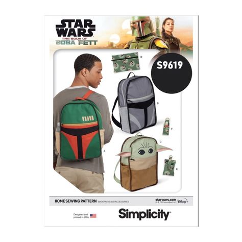 Simplicity Disney Star Wars Backpacks and Accessories S9619 - Sewing Pattern Star Wars Backpack, Crafts Sewing Patterns, Lip Balm Holder, Cushions To Make, Star Wars The Mandalorian, Quilt Labels, Quilting Thread, Patterned Backpack, Mccalls Sewing Patterns