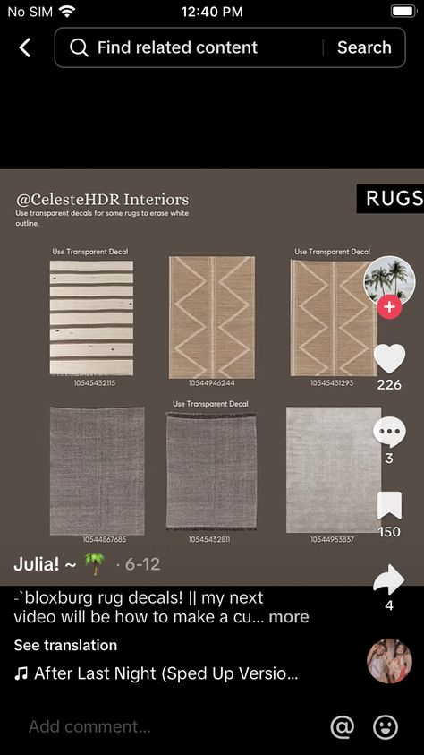 Bloxburg Rug Decal Codes Black, Bloxburg Textures, Bloxburg Rug Decal, Bloxburg Rug, Bloxburg Rug Decal Codes, Pictures Codes, Bloxburg Apartment, Codes Wallpaper, Khloe Kardashian House