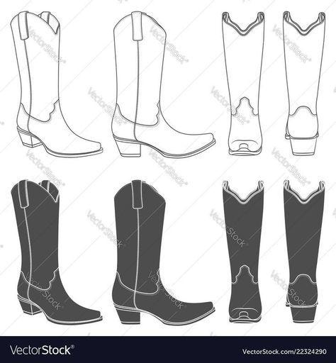 Cowboy Boots Reference, Cowboy Boots Drawing Reference, Cowboy Boots Sketch, How To Draw Cowboy Boots, How To Draw Boots Front View, How To Draw Boots, Cowboy Boot Drawing, Boots Sketch, Tav Bg3