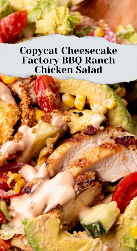 Bbq Ranch Chicken Salad, Copycat Salad, Bbq Chicken Salad Recipe, Bbq Ranch Dressing, Ranch Chicken Salad, Copycat Cheesecake Factory, Chicken Salad Dressing, Protein Veggies, Bbq Salads