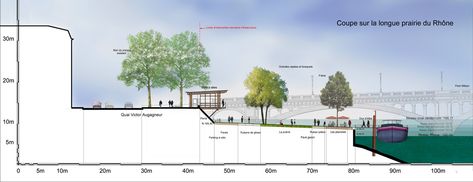 Rhone River Banks by In Situ — Landscape Architecture Platform | Landezine Landscape Architecture Section, Town Planning, Best Landscape, Architecture Collage, Easy Landscaping, Construction Details, Architectural Section, Landscape Plan, Plan Drawing