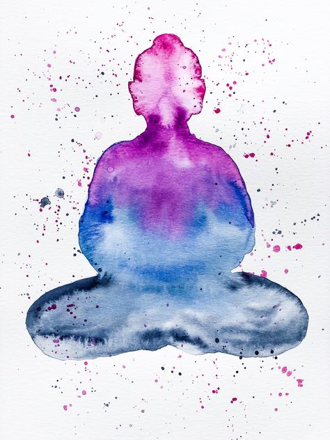 Pink to Blue Watercolor Buddha painting by Mica Zeitz Chakra Watercolor Paintings, Yoga Watercolor Paintings, Spiritual Watercolor Paintings, Watercolor Therapy, Spiritual Watercolor, Chakra Watercolor, Watercolor Buddha, Yoga Watercolor, Aquarell Painting