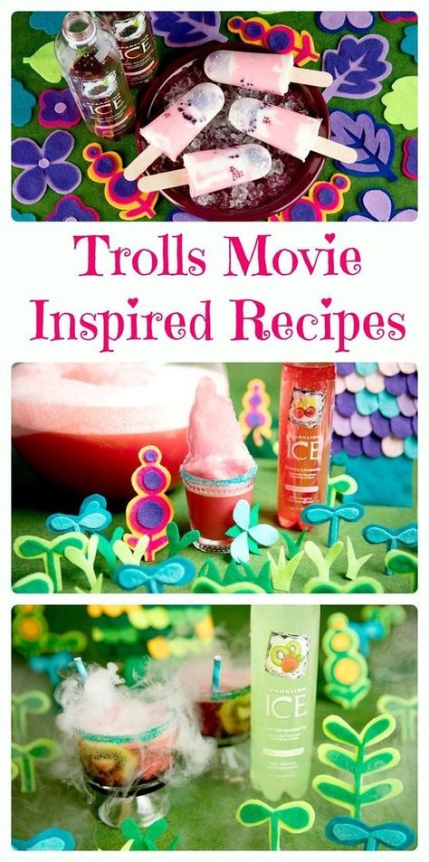 DreamWorks Trolls Movie Inspired Recipes.  Fun Trolls party ideas and kid friendly #recipes. Trolls Crafts, Trolls Party Ideas, Rainbow Salsa, Movie Inspired Recipes, Guy Diamond, Smoothie Pops, Movie Night Dinner, Sherbet Punch, Kid Friendly Recipes