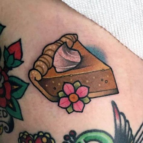 50 Pie Tattoo Ideas For Men - Baked Dish Designs Pie Tattoo, Dessert Tattoo, Baking Tattoo, Baked Dish, Friday The 13th Tattoo, Unique Pies, Food Tattoos, 13 Tattoos, Wrist Tattoos For Women