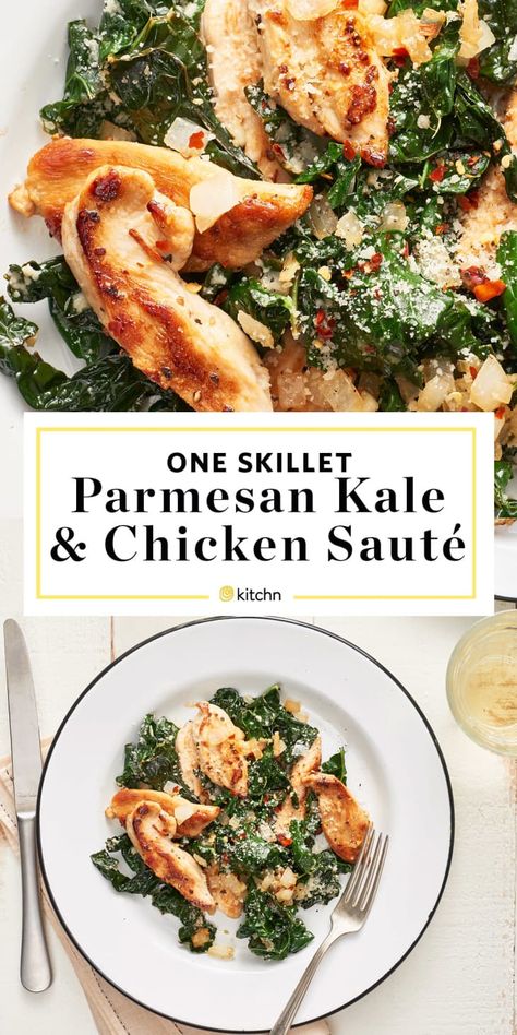 Kale And Chicken Recipes, Chicken Kale Recipes, Chicken And Kale Recipes, Chicken Saute, Kale Recipes Healthy, Chicken And Kale, Recipes With Parmesan Cheese, Chicken Kale, One Skillet Meals