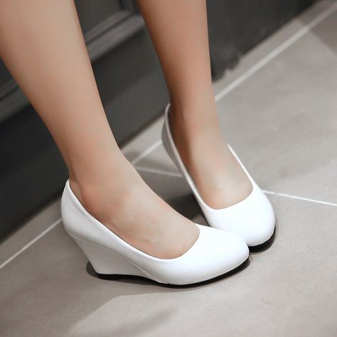 Patent Leather Round Toe Women Wedges Platform Shoes Brown Wedges Outfit, Simple Wedding Shoes, Wedges Shoes Low, Wedges Outfit, Hipster Shoes, Short Wedges, Converse Wedding Shoes, Wedding Shoes Sandals, Wedge Wedding Shoes