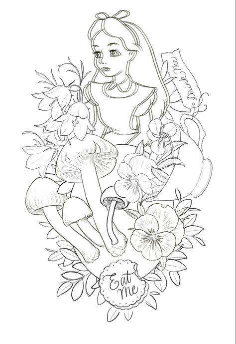 Who Are You Alice In Wonderland Tattoo, Alice Coloring Pages, Alice In Wonderland Flash Tattoo, Alice In Wonderland Sketch, Alice In Wonderland Coloring Pages, Embroidery Friends, Floral Linework, Alice In Wonderland Coloring, Disney Colouring