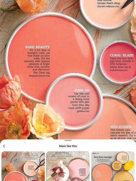 Salmon Paint Color Bedroom, Palm Beach Pink Paint Color, Behr Coral Paint Colors, Shades Of Coral Paint, Benjamin Moore Blanched Coral, Coral Office, Sherwin Williams Coral Perfection, Above Bed Ideas, Coral Room