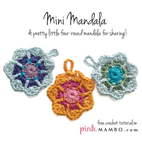 Crochet Mini Mandala Free Pattern (Mandalas for Marinke) Mini Mandala, Round Mandala, Crochet Coaster Pattern, Crochet Mandala Pattern, Mandalas Painting, Aran Weight Yarn, Mandalas Drawing, Holiday Crochet, Mandalas Design