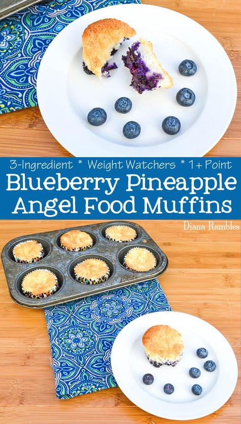 Ww Muffins, Weight Watchers Dessert, Weight Watchers Cake, Weight Watchers Muffins, Pineapple Angel Food, Weight Watcher Desserts, Tin Recipes, Weight Watchers Dessert Recipes, Angel Food Cake Mix Recipes